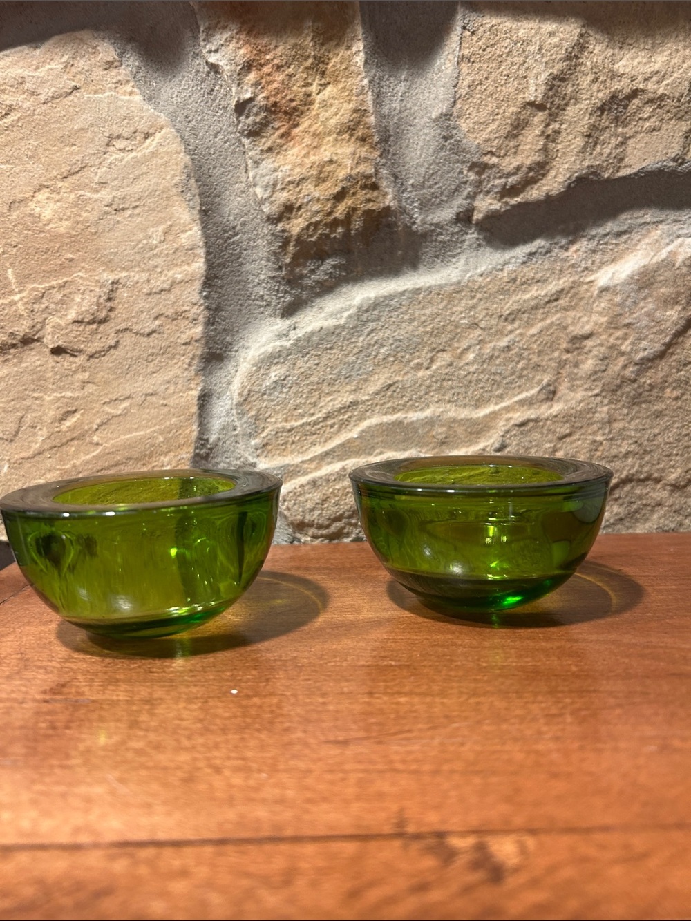 Green Glass orb Candle Holder Duo - Home Art blown glass mid century